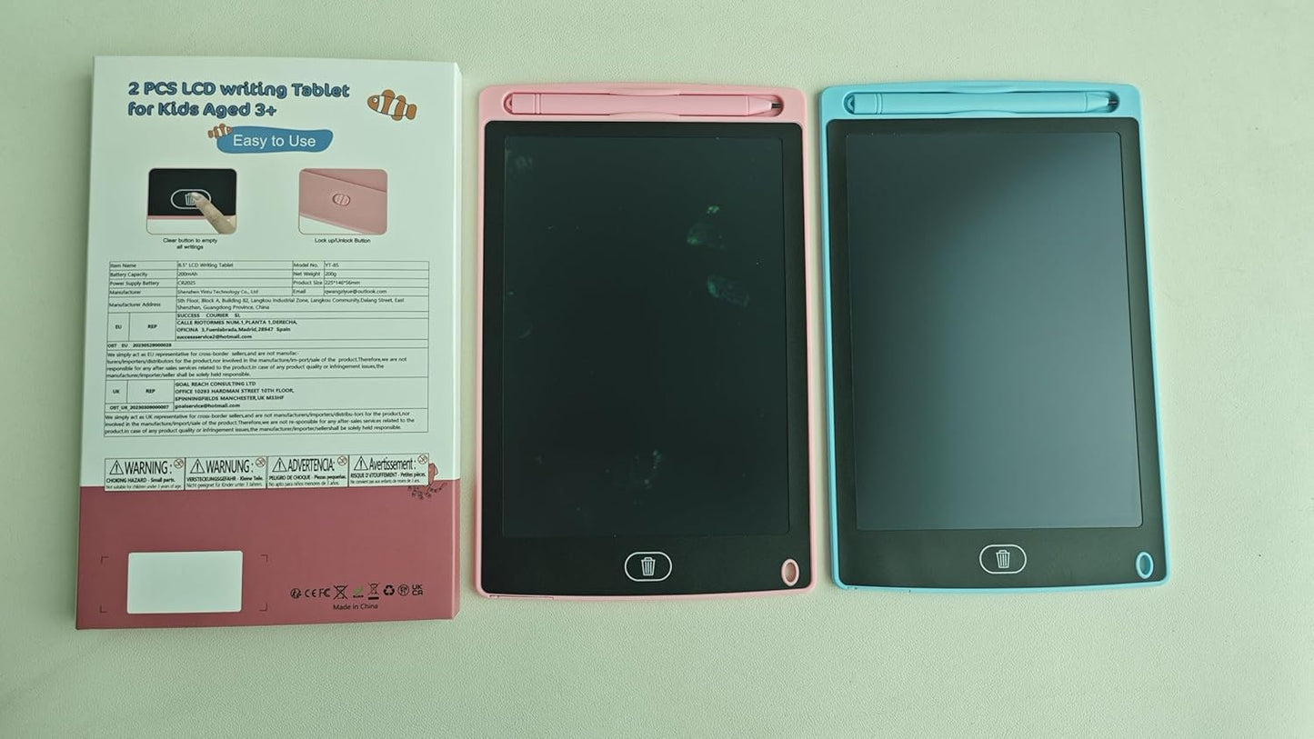 LCD Writing Tablet, 2 Packs Drawing Pads for Kids 3 4 5 6 Years Old 8.5 Inch Colorful Lines Doodle Scribble Boards Educational Toys for Boys Girls Road Trip EssentialsTravel Game Toys,Pink Blue