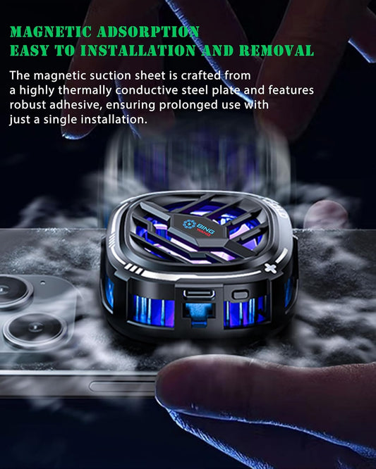 YANISM Magnetic Cell Phone Cooler, RGB Phone Cooling Fan Portable Lightweight Mobile Phone Cooling Fan, Phone Radiator with Temperature Display for Mobile Gaming,Tiktok Live Streaming