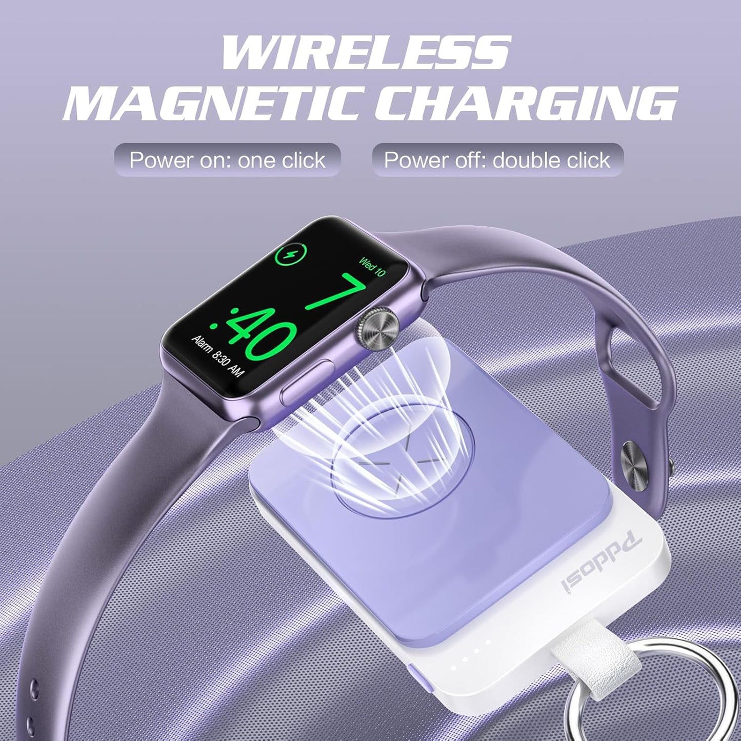 Pddosi Portable Wireless Charger Compatible for Apple Watch Series 10/9/8/UItra/7/6/5/4/3/2/SE, 1500mAh Portable iWatch Charger Travel, Magnetic Portable Watch Charger Keychain with USB C (Pink)
