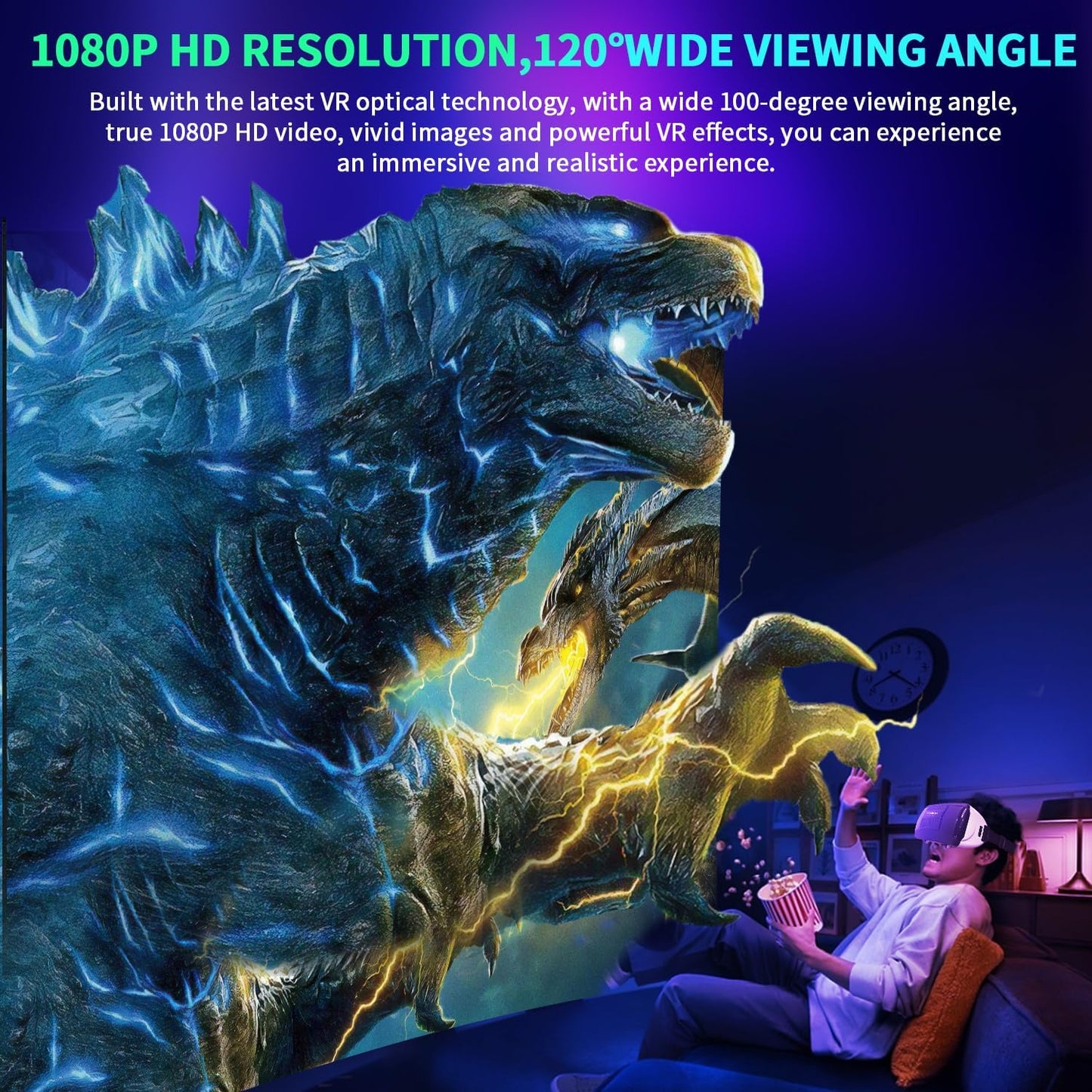 VR Headset for Smartphones, Ultra-Wide 120° Viewing Angle, Adjustable Focus and Eye Width, Aspherical Optical Lens, Good Heat Dissipation, 4.5-6.5 Inch Smartphone