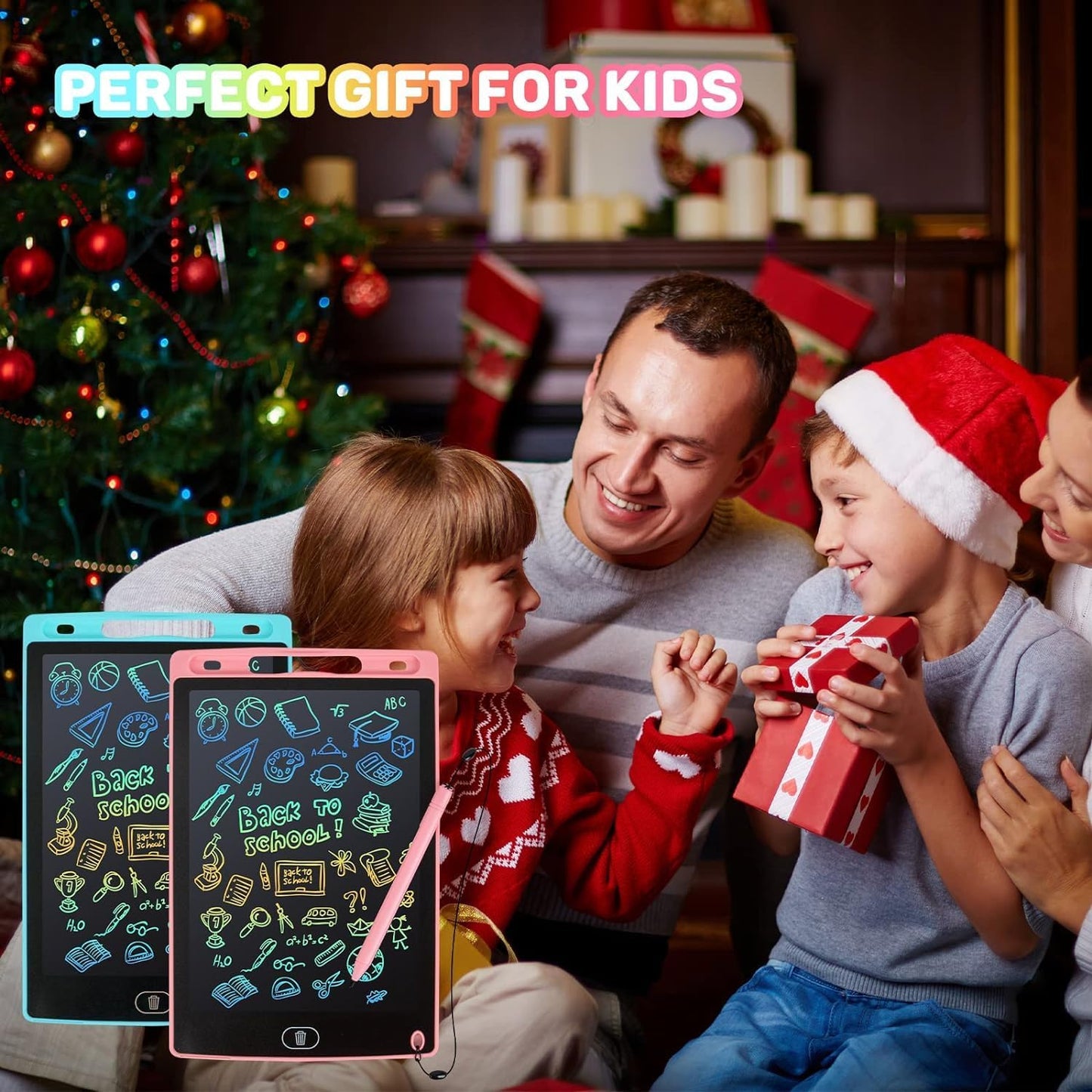 LCD Writing Tablet, 2 Packs Drawing Pads for Kids 3 4 5 6 Years Old 8.5 Inch Colorful Lines Doodle Scribble Boards Educational Toys for Boys Girls Road Trip EssentialsTravel Game Toys,Pink Blue