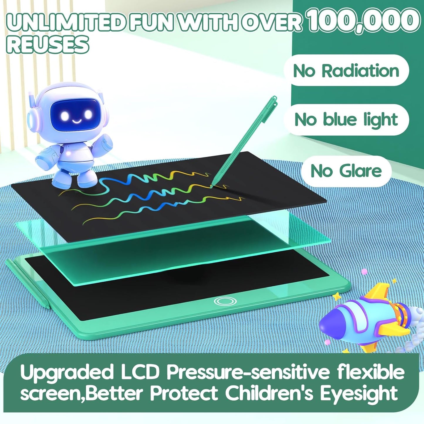 BAVEEL LCD Writing Tablet, 12 Inch Colorful Toddler Doodle Board Reusable Drawing Tablet, Educational and Learning Toy for 3 4 5 6 Years Old Boy and Girls, for Kids Toddlers
