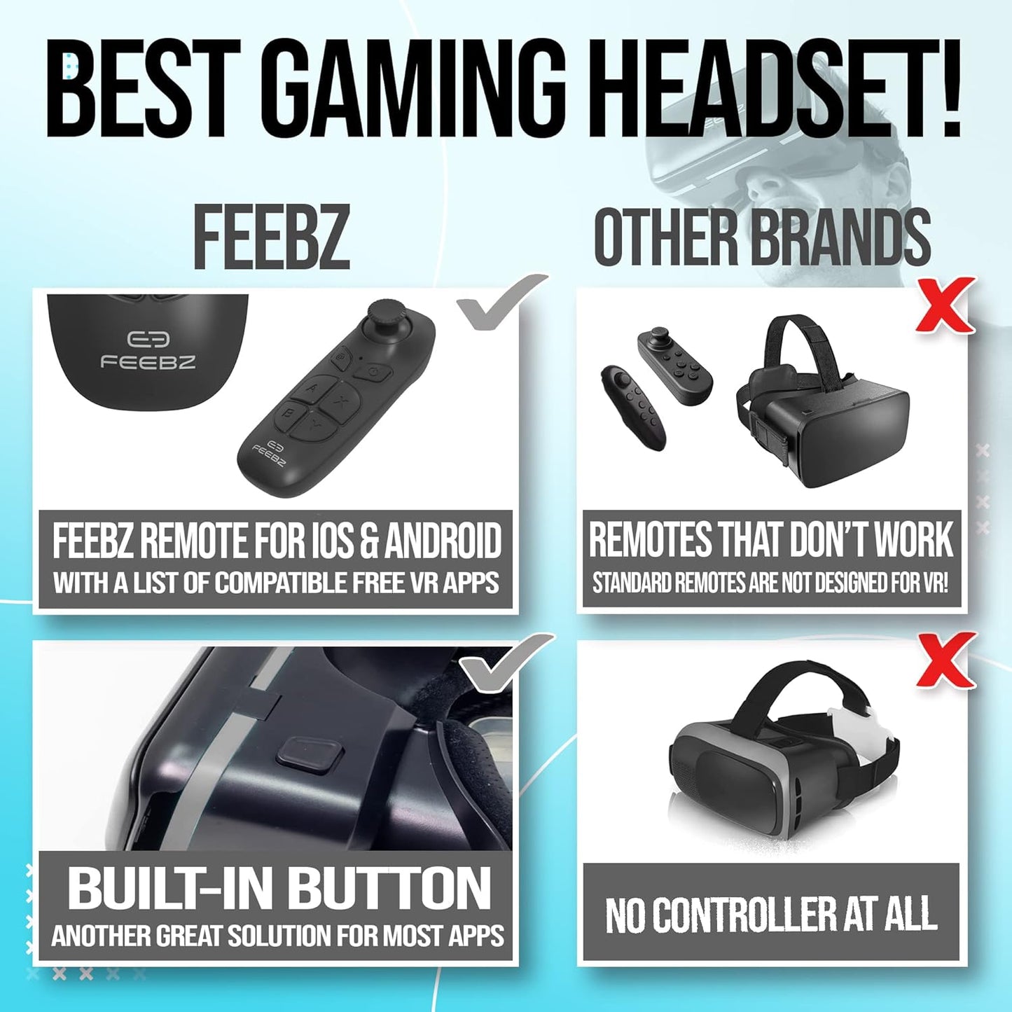 FEEBZ 3D VR Headset for Kids 2.0   Android Remote - for iPhone &amp; Android Phones | with 3D VR Videos &amp; Apps Links | Virtual Reality Goggles Set for Beginners