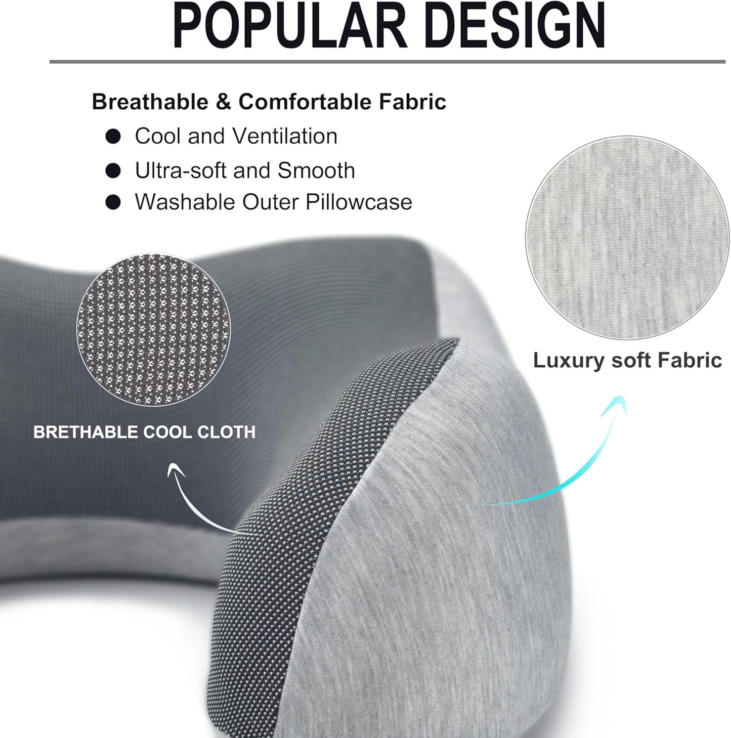 napfun Neck Pillow for Traveling, Upgraded Travel Neck Pillow for Airplane 100% Pure Memory Foam Travel Pillow for Flight Headrest Sleep, Portable Plane Accessories, Striped Black