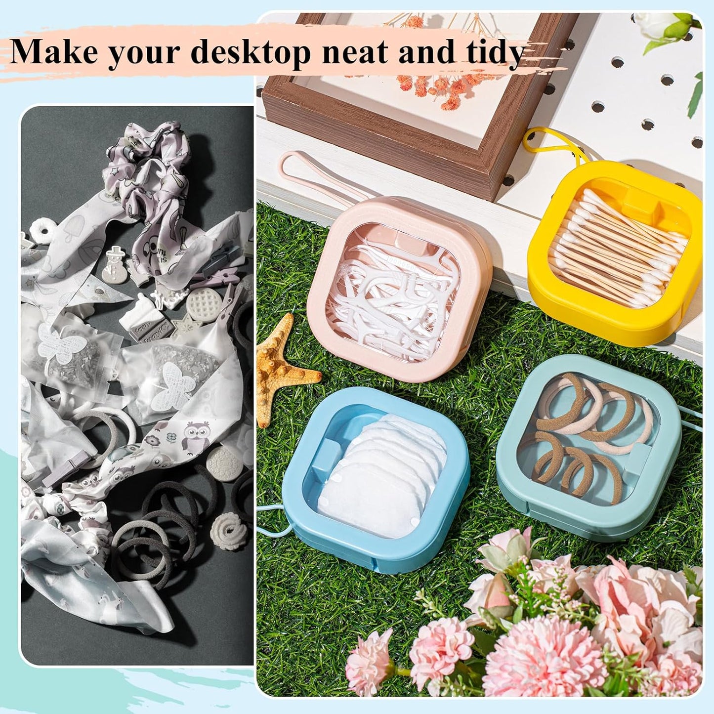 Kathfly 4 Pcs White Hair Tie Organizer Portable Hair Accessory Storage Containers Stackable Hair Tie Bobby Pin Holder Home Cotton Swab Dispenser Hair Accessories Jewelry Organizer Box