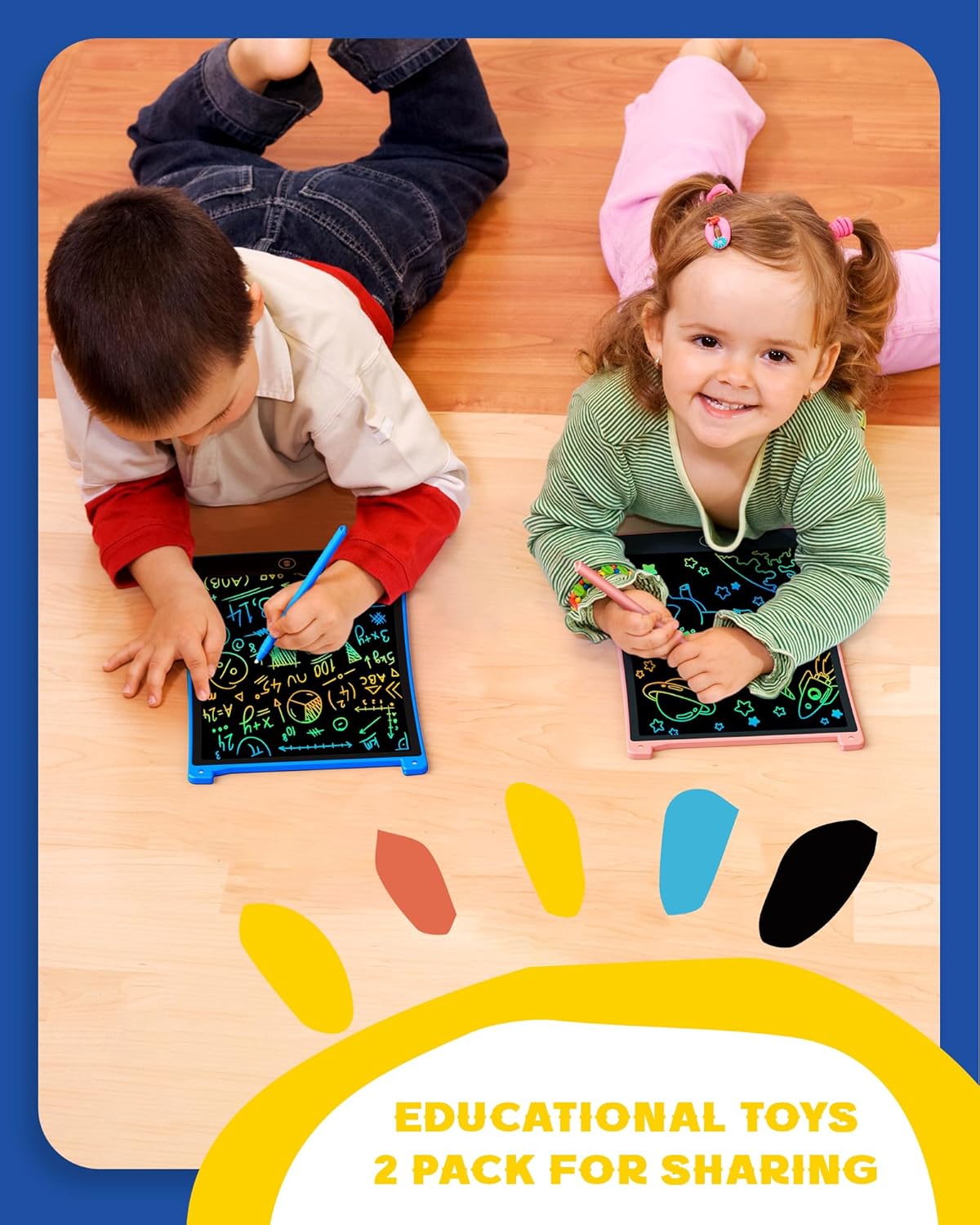 bravokids 2 Pack LCD Writing Tablet with Stylus, 8.5 inch Colorful Doodle Board Drawing Pad for Kids, Travel Games Activity Learning Toys, Birthday Gift for Age 3 4 5 6 7 8 Year Old Boys Girls