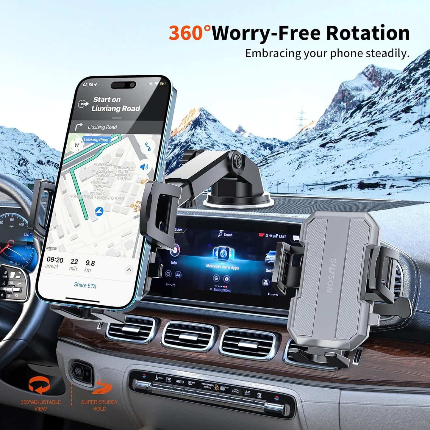 SUUSON Upgraded 3-in-1 Car Phone Holder Mount [Powerful Suction] Phone Mount for Car Dashboard Air Vent Windshield,for All iPhone Android Phone (Black)