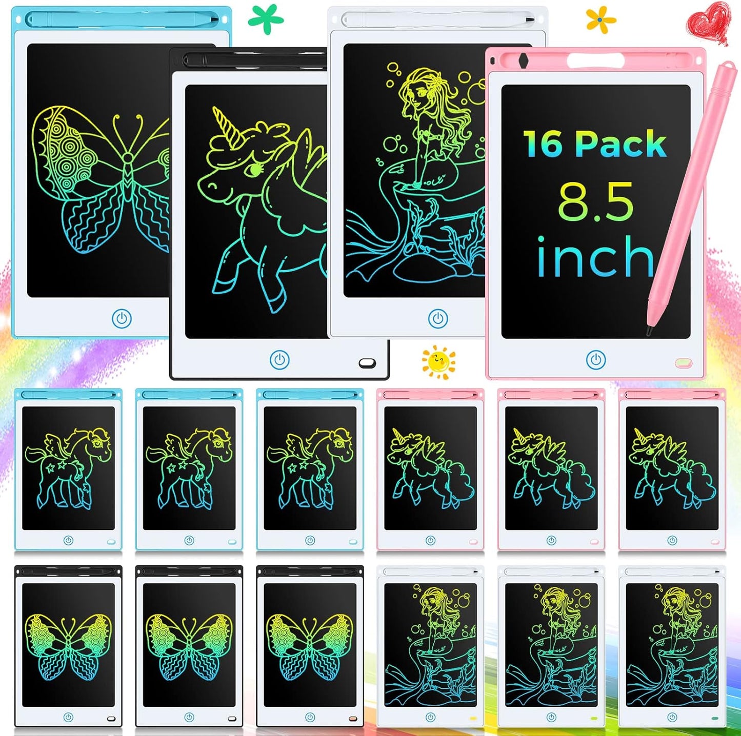 8.5" 16 Pieces LCD Writing Tablet Doodle Pad for Kids
