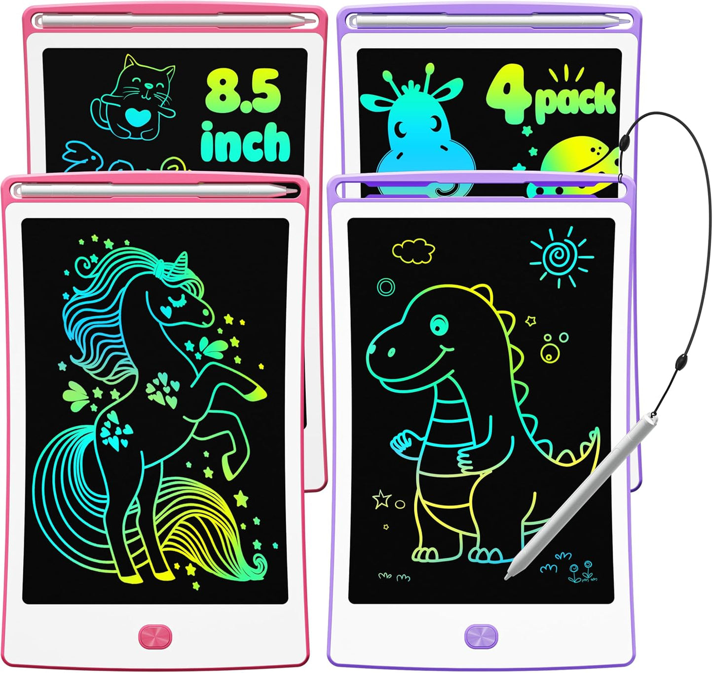 Magic Jimmy 4 Pack LCD Writing Tablet, 8.5 Inch Colorful Toddlers Drawing Tablet for Kids, Creative Doodle Board Drawing Pad, Toy Birthday Gift for 3-6 Year Old Girls Boys