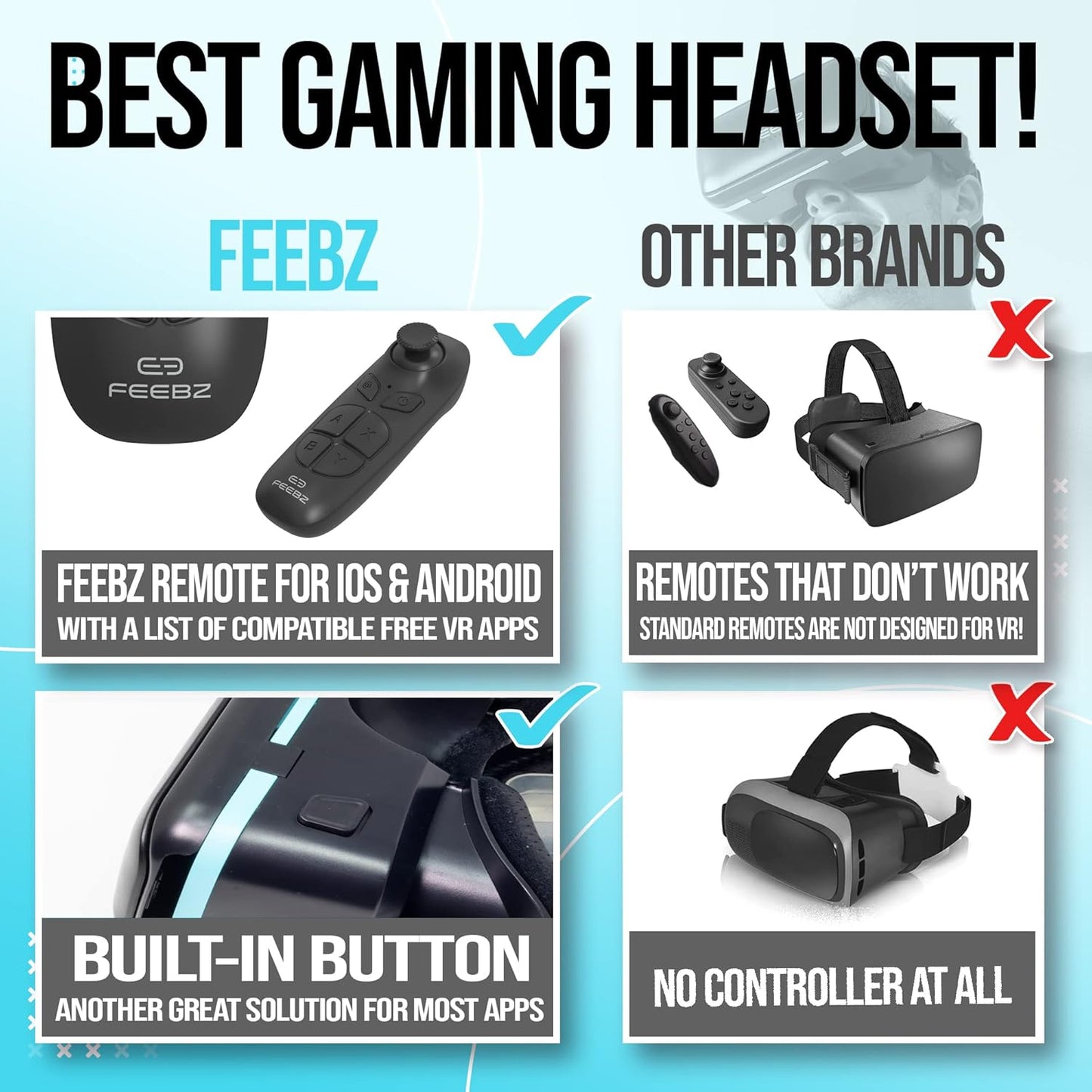 FEEBZ 3D VR Headset for Kids 2.0   Android Remote - for iPhone &amp; Android Phones | with 3D VR Videos &amp; Apps Links | Virtual Reality Goggles Set for Beginners