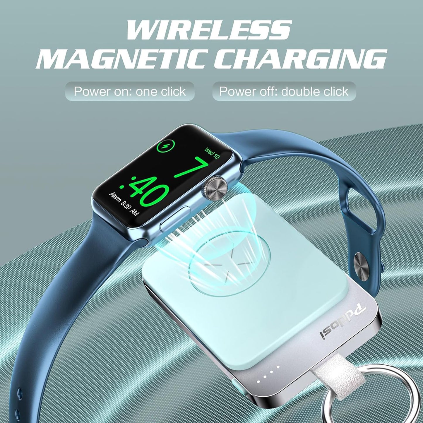 Pddosi Portable Wireless Charger Compatible for Apple Watch Series 10/9/8/UItra/7/6/5/4/3/2/SE, 1500mAh Portable iWatch Charger Travel, Magnetic Portable Watch Charger Keychain with USB C (Pink)