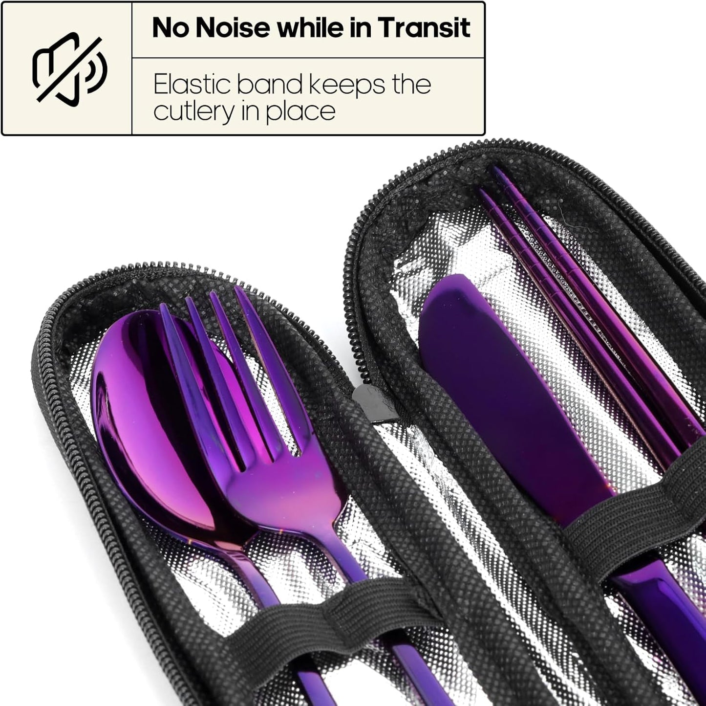 Travel Utensils with Case, Quatish Portable Silverware Set for Work, Stainless Steel Reusable Travel Cutlery Set, Fork and Spoon Set for Camping, Picnic, Gadgets, Lunch Box for Men, Black
