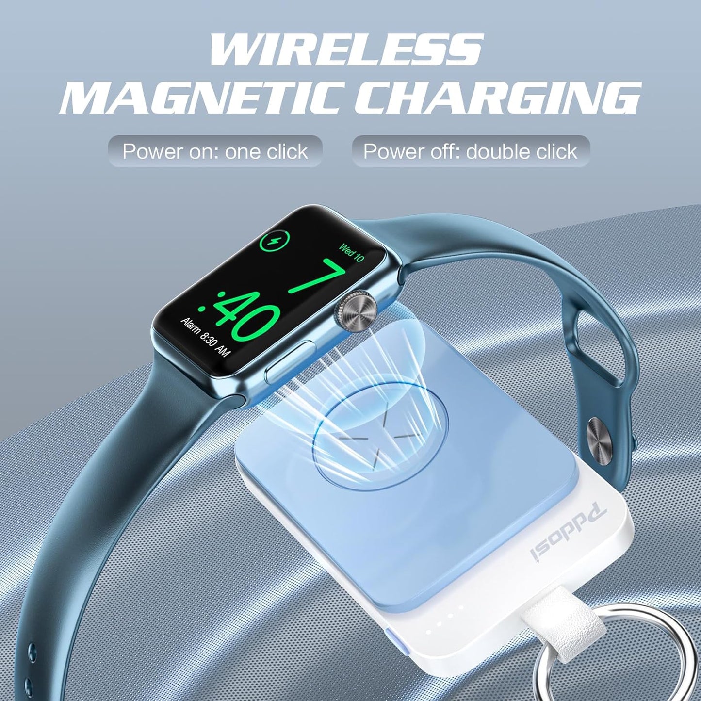 Pddosi Portable Wireless Charger Compatible for Apple Watch Series 10/9/8/UItra/7/6/5/4/3/2/SE, 1500mAh Portable iWatch Charger Travel, Magnetic Portable Watch Charger Keychain with USB C (Pink)