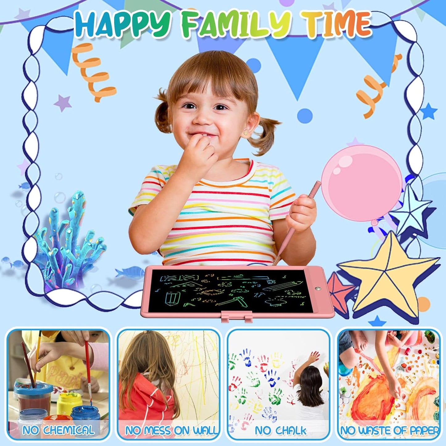 PYTTUR LCD Writing Tablet for Kids 10 Inch Colorful Toddler Drawing Tablet Reusable Doodle Board Electronic Drawing Pads Educational and Learning Kids Toys for Girls(Pink)