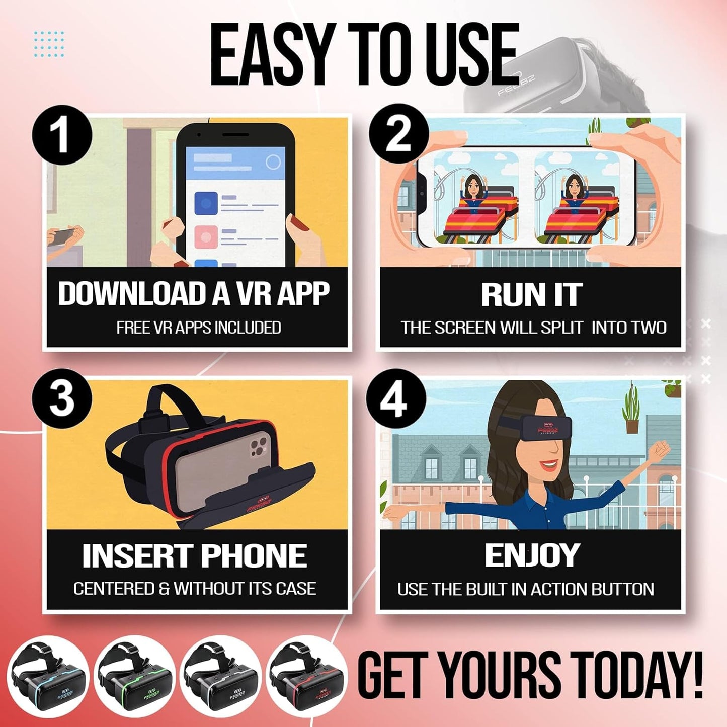 FEEBZ 3D VR Headset for Kids 2.0   Android Remote - for iPhone &amp; Android Phones | with 3D VR Videos &amp; Apps Links | Virtual Reality Goggles Set for Beginners