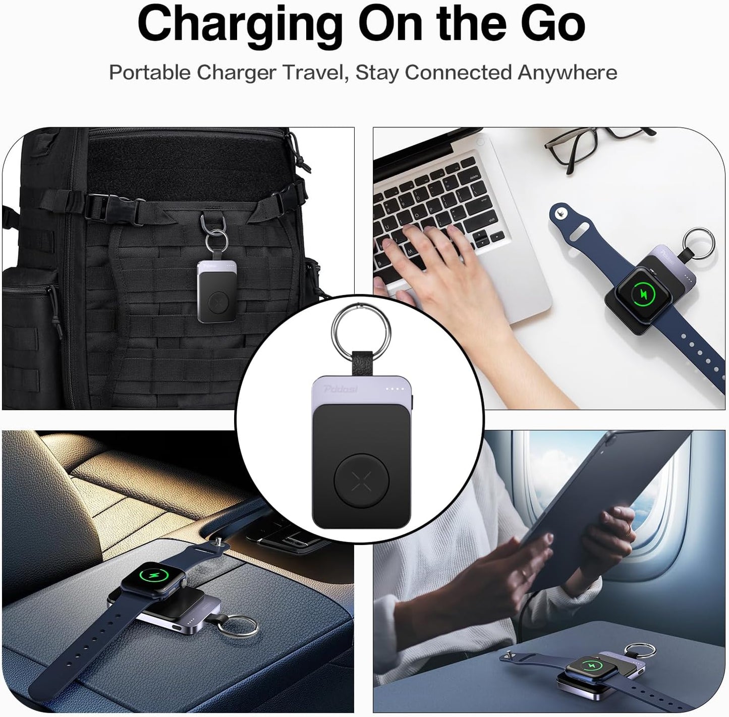 Pddosi Portable Wireless Charger Compatible for Apple Watch Series 10/9/8/UItra/7/6/5/4/3/2/SE, 1500mAh Portable iWatch Charger Travel, Magnetic Portable Watch Charger Keychain with USB C (Pink)