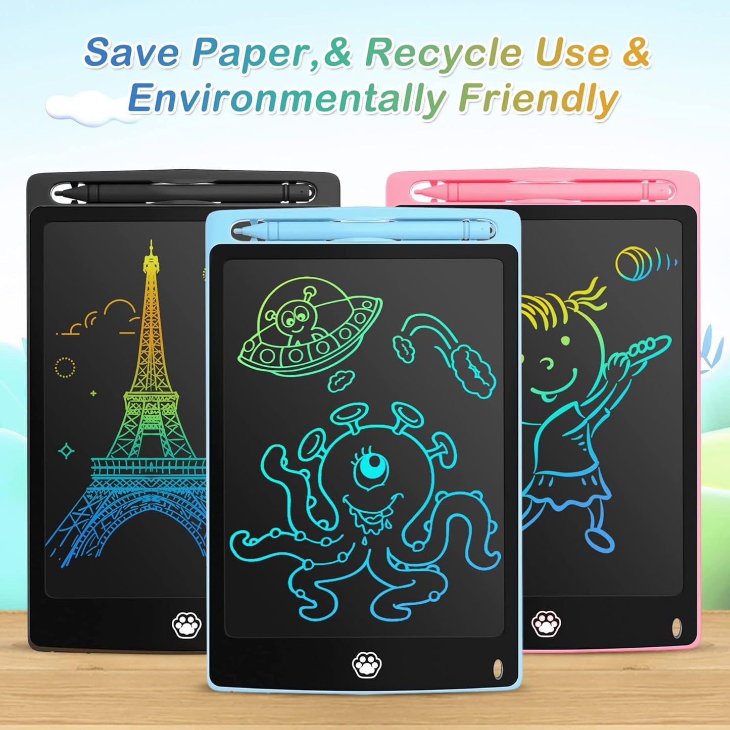 2 Pack LCD Writing Tablet, Electronic Drawing Writing Board, Erasable Drawing Doodle Board, Doodle Pad Toys for Kids Adults Learning &amp; Education, 8.5IN(Blue Pink)