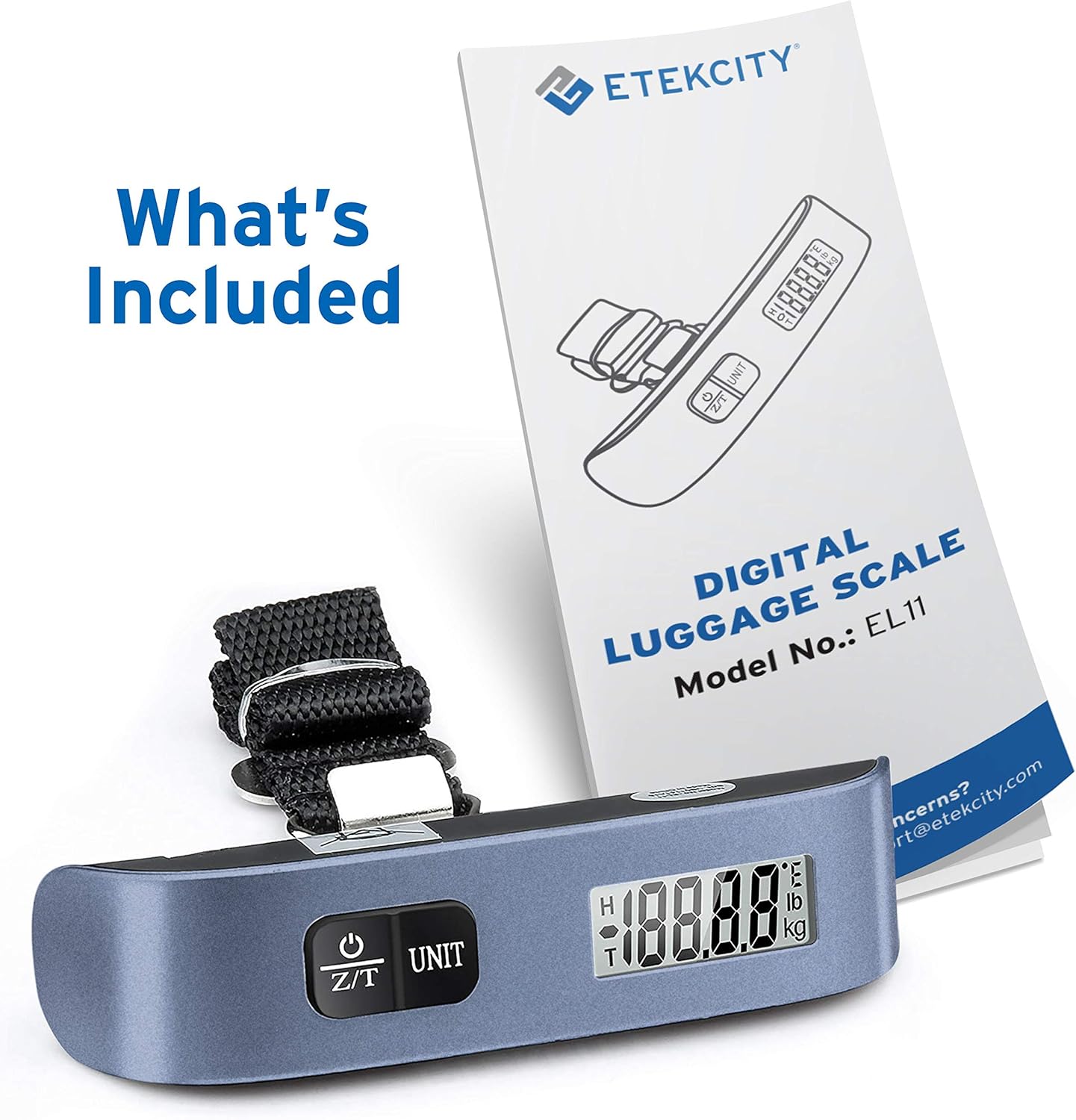 Etekcity Luggage Scale for Travel Essentials, Digital Suitcase Weight Scale with Hook, Portable Hanging Baggage Scale for Travel Accessories, 110 Pounds, Battery Included