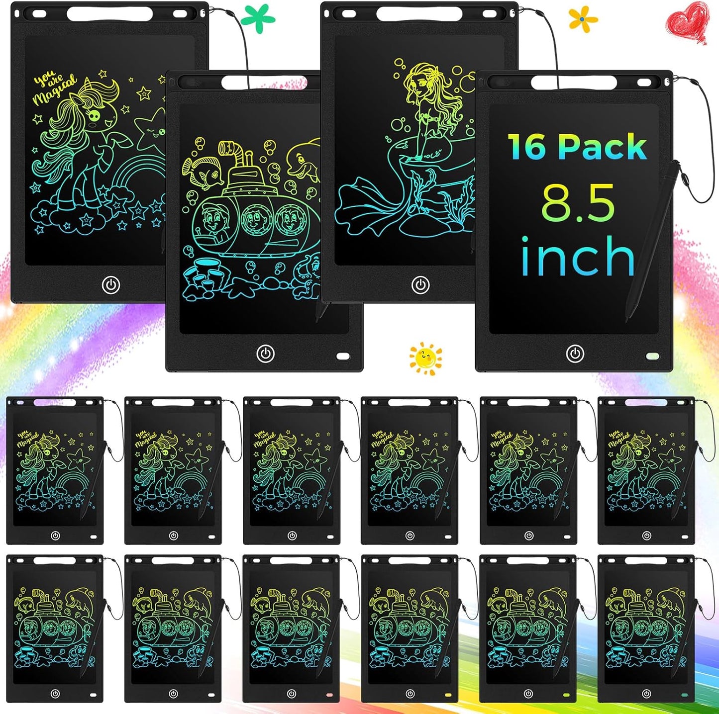8.5" 16 Pieces LCD Writing Tablet Doodle Pad for Kids