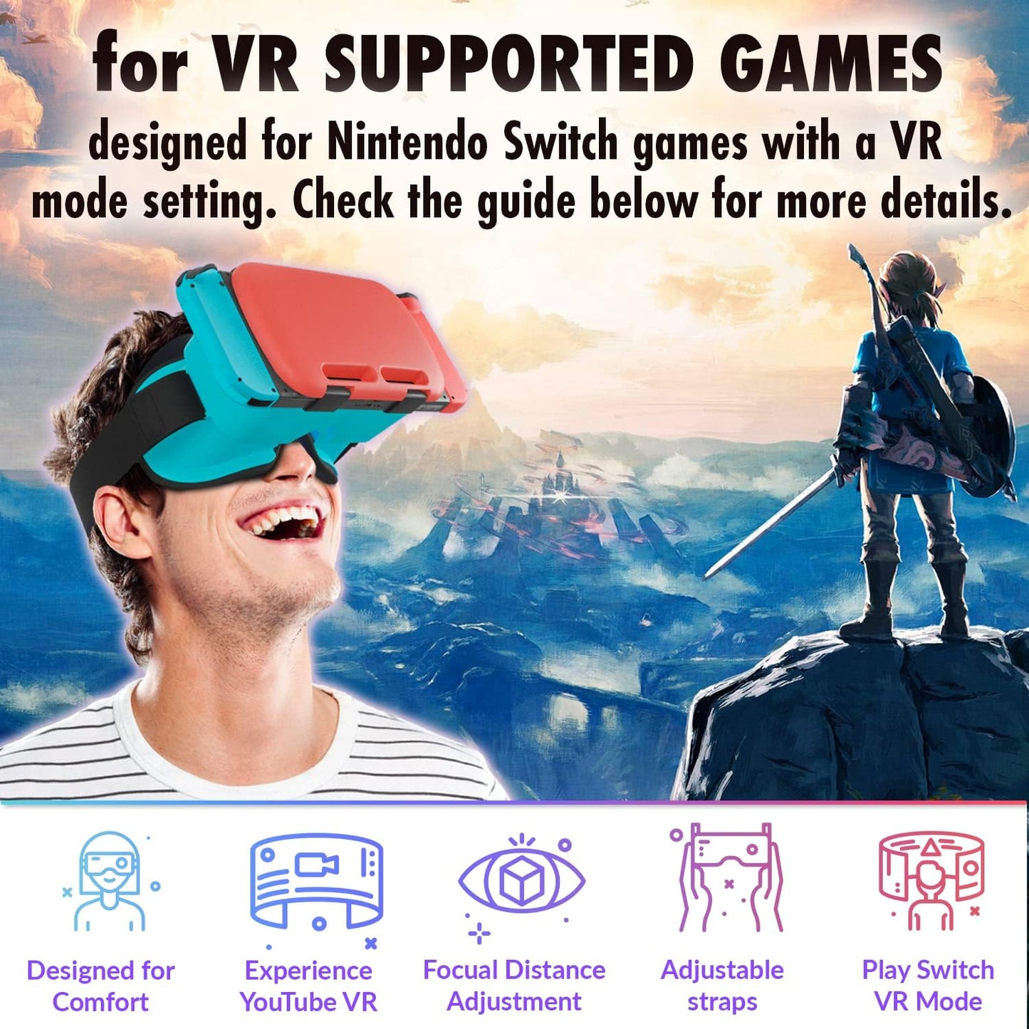 Orzly VR Headset Designed for Nintendo Switch &amp; Switch OLED Console with Adjustable Lens for a Virtual Reality Gaming Experience and for Labo VR - White - Gift Boxed Edition