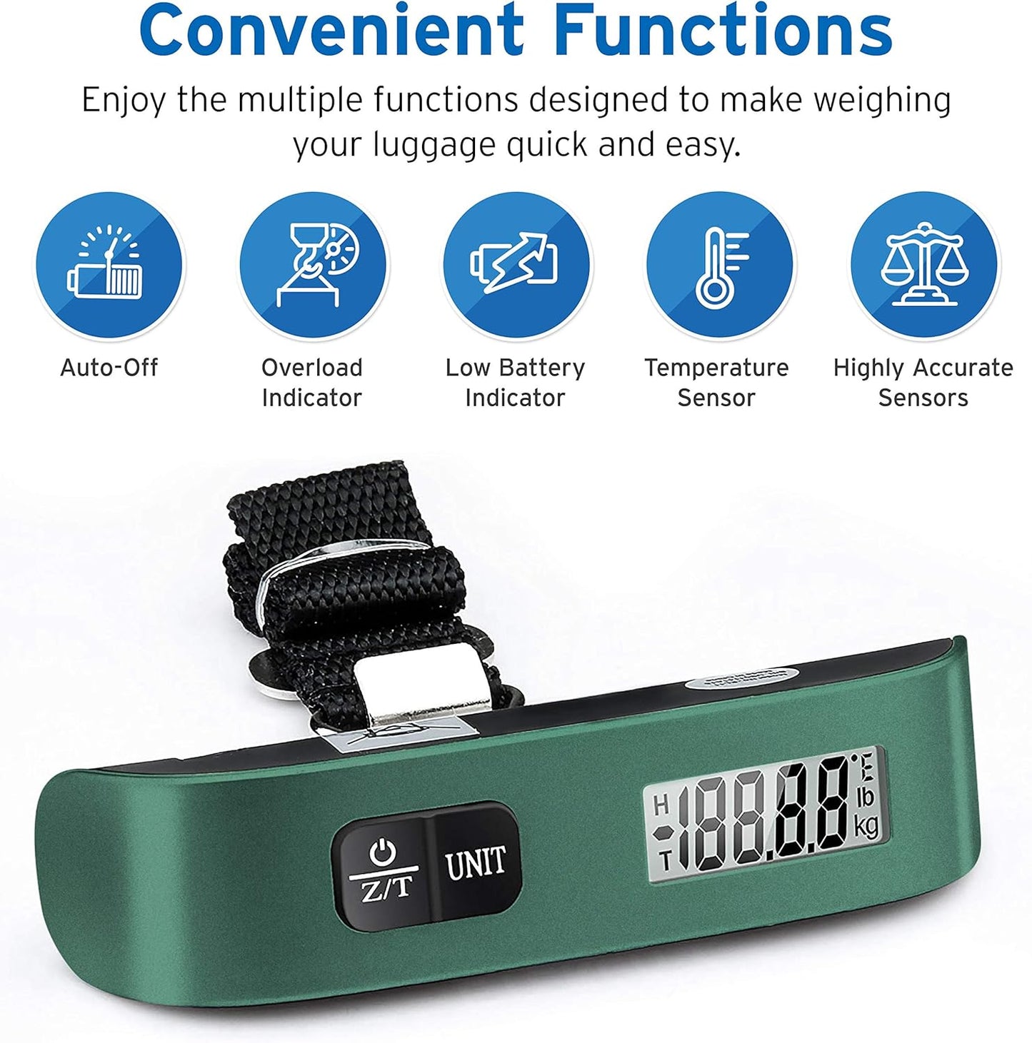 Etekcity Luggage Scale for Travel Essentials, Digital Suitcase Weight Scale with Hook, Portable Hanging Baggage Scale for Travel Accessories, 110 Pounds, Battery Included