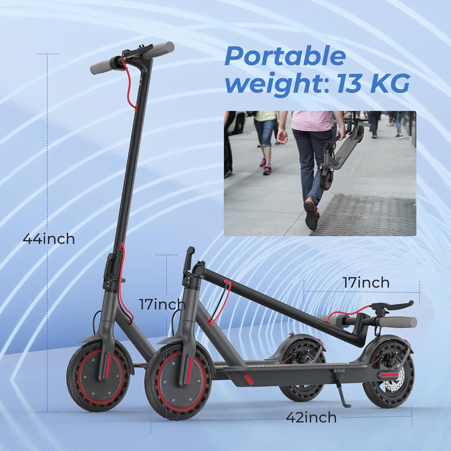 Electric Scooter - 350W Motor, 8.5&#34; Solid Tires, Up to 19 MPH and 20/23 Miles Long-Range Portable Folding Commuting Scooter for Adults with Double Braking System and App