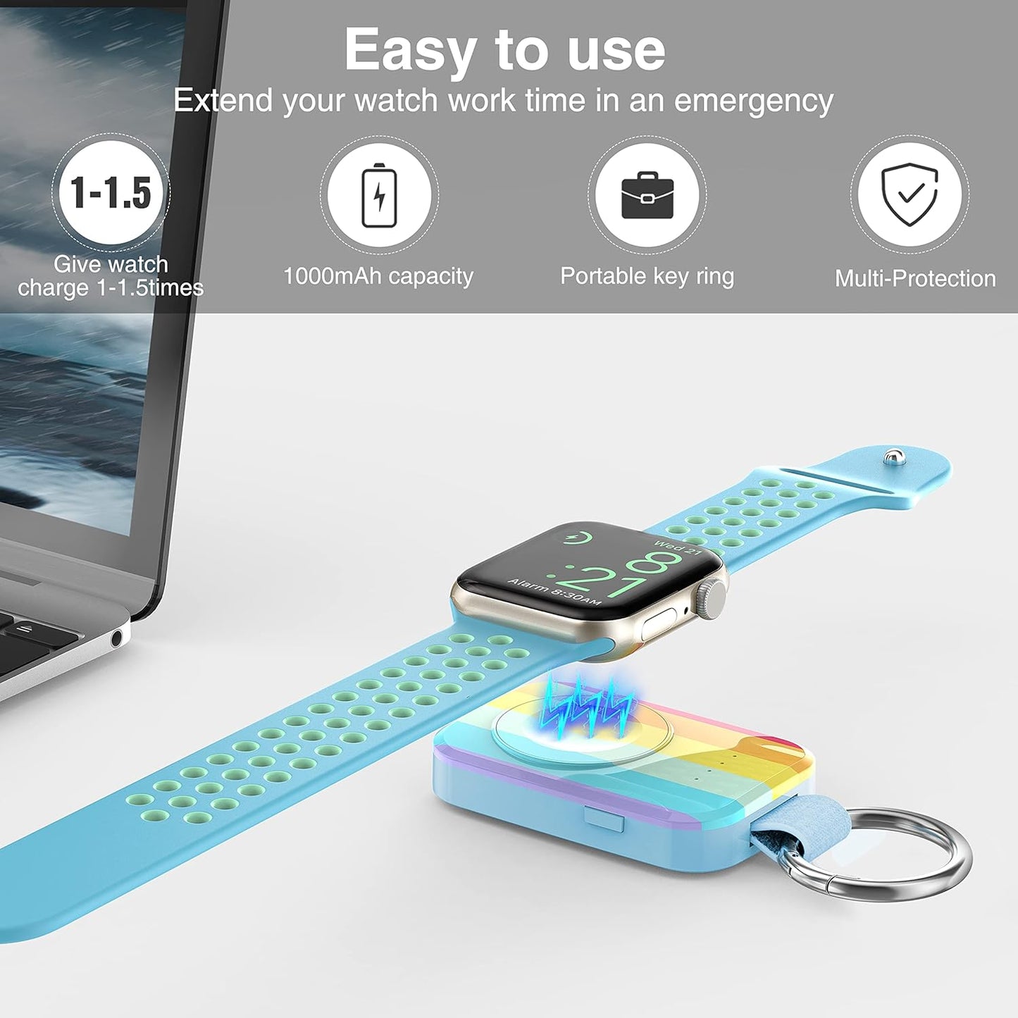 i.VALUX for Apple Watch Charger Portable Magnetic i Watch Charger, Keychain Travel Accessories Smart Wireless Charging Battery Pack Power Bank for Apple Watch Series 10/9/8/7/6/5/4/3/2/1/SE/Ultra1 2