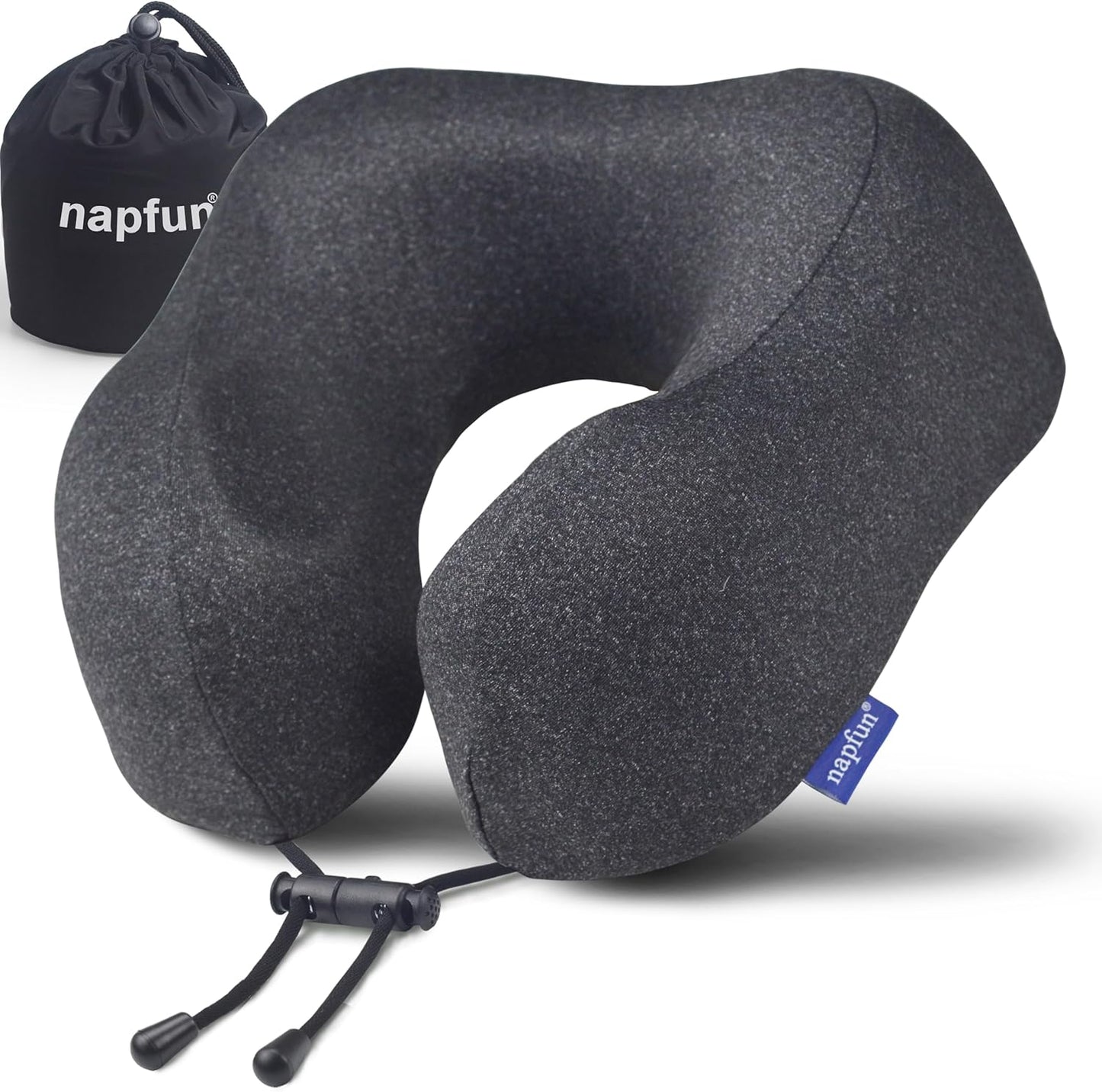 napfun Neck Pillow for Traveling, Upgraded Travel Neck Pillow for Airplane 100% Pure Memory Foam Travel Pillow for Flight Headrest Sleep, Portable Plane Accessories, Striped Black
