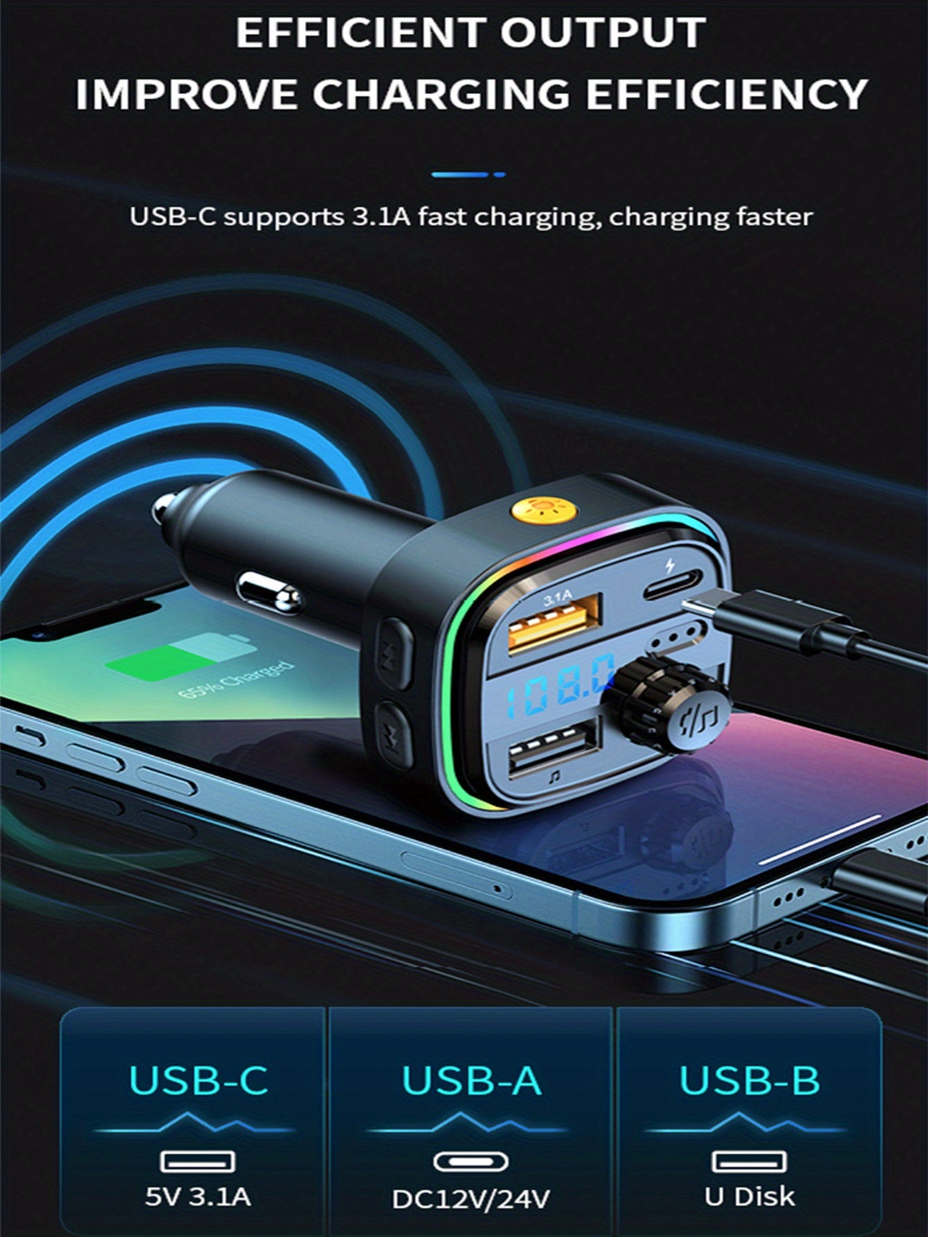 BT Car MP3 Player Charger - Multifunctional Car Fast Charging Charger - For All Vehicles -  Suitable for Music Lovers & Drivers - Perfect Gift for Car Enthusiasts