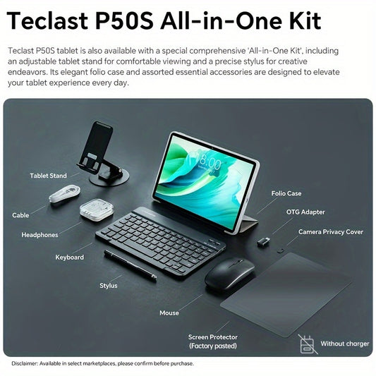 TECLAST P50S 2-in-1pc, 11" TDDI Display, Unisoc T606 Octa-Core, 4GB RAM, 128GB UFS, Android 14, Metal Unibody, Type-C, 13MP 5MP Cameras, 8000mAh Battery, with Keyboard, Wireless Mouse, Case, Protective Film, Headphones for 2-in-1 Use