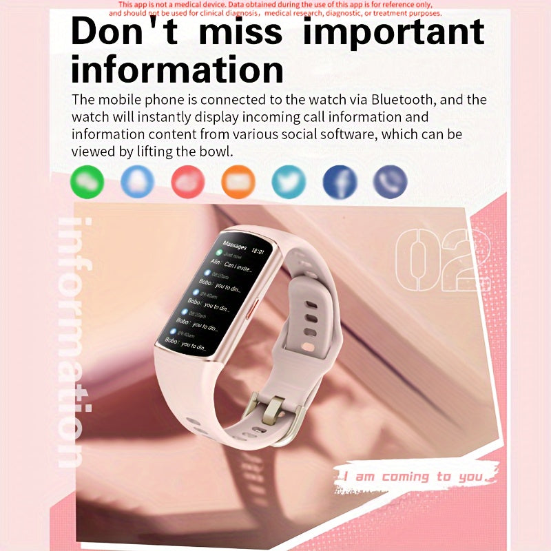 Sports Style Women's Smart Bracelet/Smart Watch - Exquisite and elegant design with sporty elements, HD large screen display, water drinking reminder, customizable dial, sports data tracking and recording, sleep monitoring, weather forecast, stopwatch, H