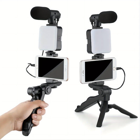 5-in-1 Stabilizer LED Fill Light Desktop Stand for Handheld Selfies, Interviews, Pivoting Lightweight Portable Tripod