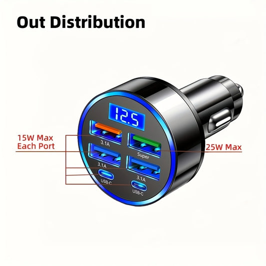 XJDR 4-Port USB Car Charger, Fast Charging 2PD, PD QC3.0, Type C Adapter, 12V-36V, Female to Male Connector, with Dual Voltage Car Plug for Smartphones & Devices Without Battery