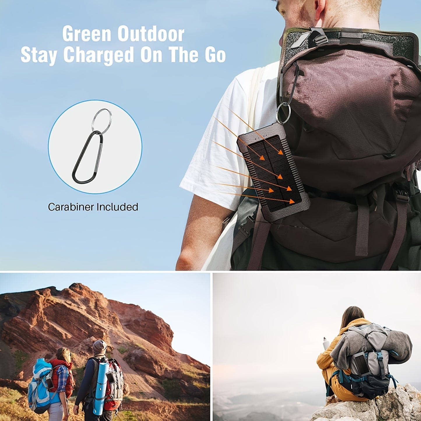 Solar Power Bank 30000 MAh, Wireless Portable Solar Power Bank Fast Charge Solar Phone Charger Power Bank With 3 Cables