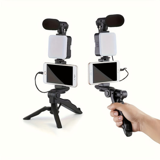 Professional Live Streaming Kit - Handheld Gimbal & Stabilizer with LED Light, Tripod, Microphone, and External Camera Connectors