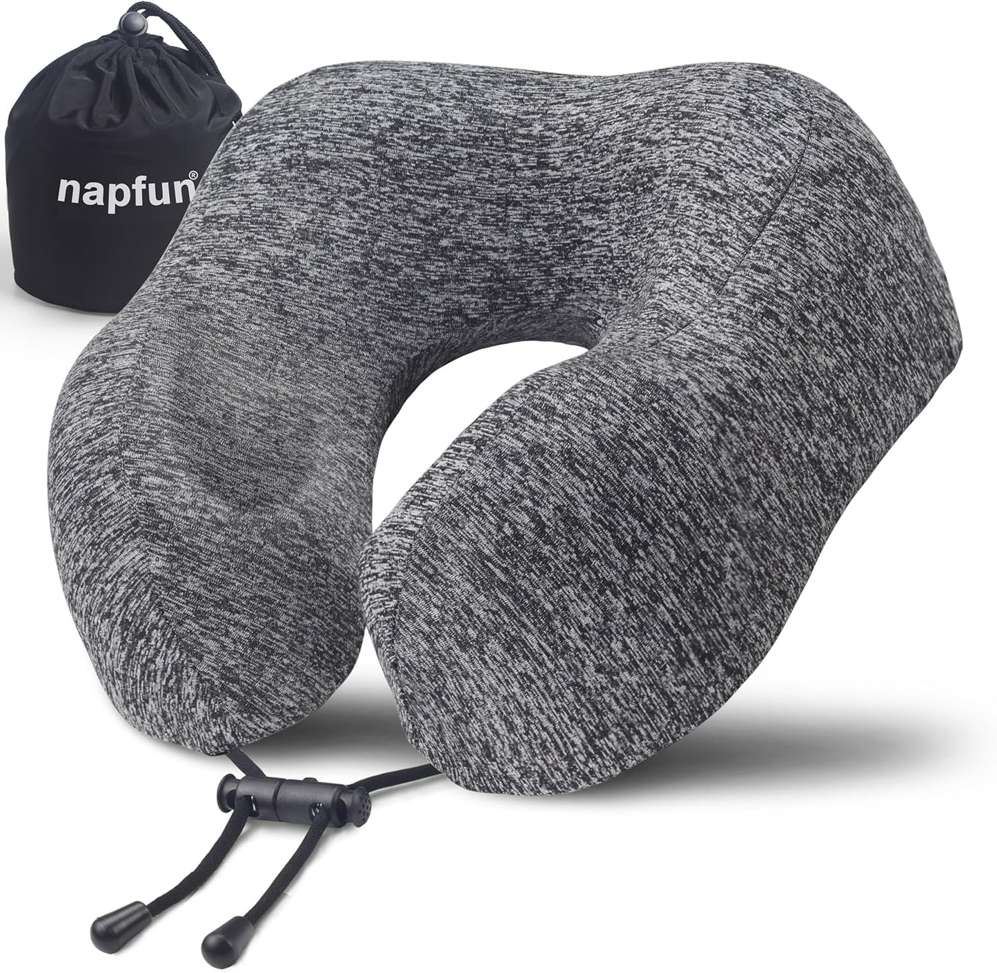 napfun Neck Pillow for Traveling, Upgraded Travel Neck Pillow for Airplane 100% Pure Memory Foam Travel Pillow for Flight Headrest Sleep, Portable Plane Accessories, Striped Black