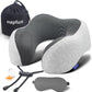 napfun Neck Pillow for Traveling, Upgraded Travel Neck Pillow for Airplane 100% Pure Memory Foam Travel Pillow for Flight Headrest Sleep, Portable Plane Accessories, Striped Black