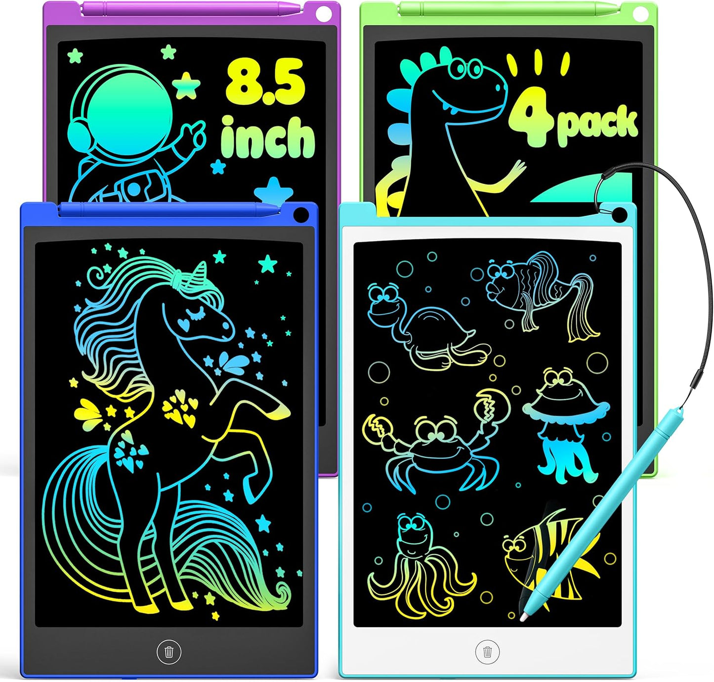 TECJOE 4 Pack LCD Writing Tablet, 8.5 Inch Colorful Doodle Board Drawing Tablet for Kids, Kids Travel Games Activity Learning Toys Birthday Gifts for 3 4 5 6 Year Old Boys Girls Toddlers Preschooler