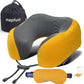 napfun Neck Pillow for Traveling, Upgraded Travel Neck Pillow for Airplane 100% Pure Memory Foam Travel Pillow for Flight Headrest Sleep, Portable Plane Accessories, Striped Black