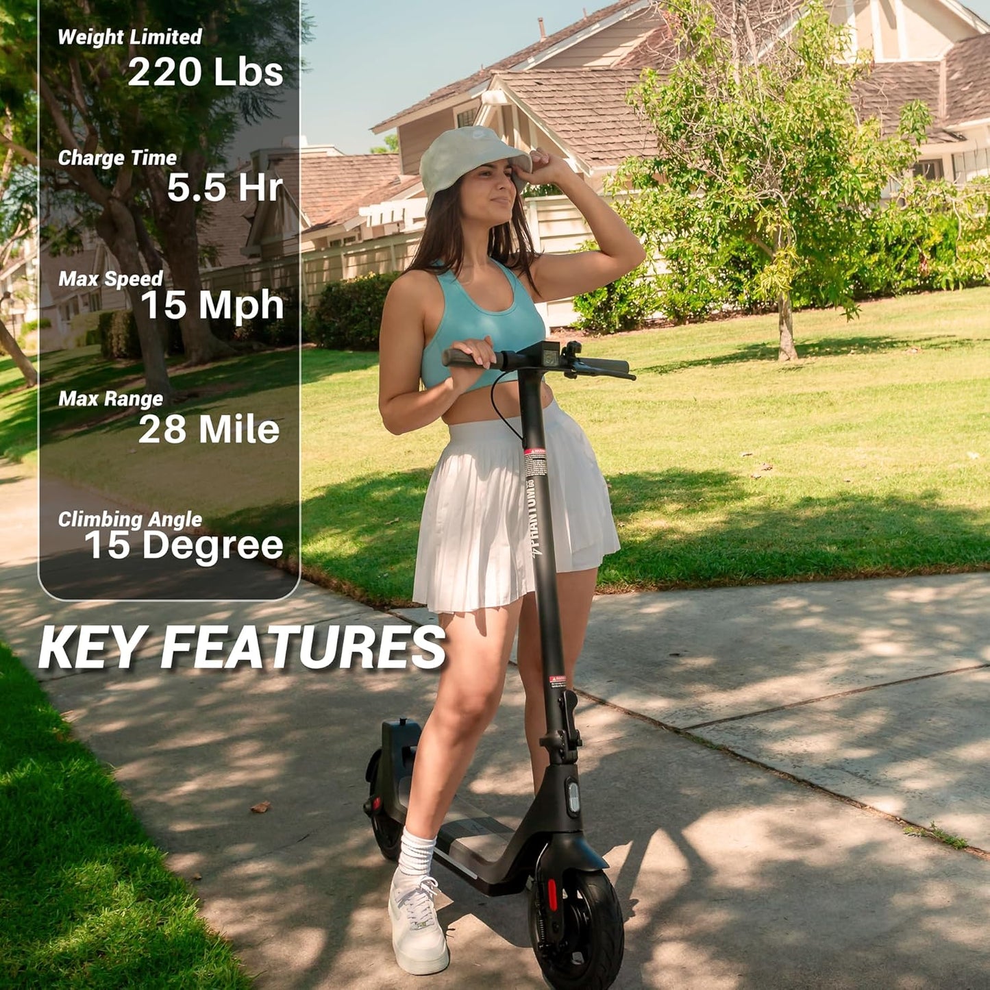 Phantomgogo Electric Scooter for Adults Scooter Foldable E-Scooter with Powerful Motor 15.5 Mph, Intelligent Light, Eco-Friendly, Perfect for Adult Commuters