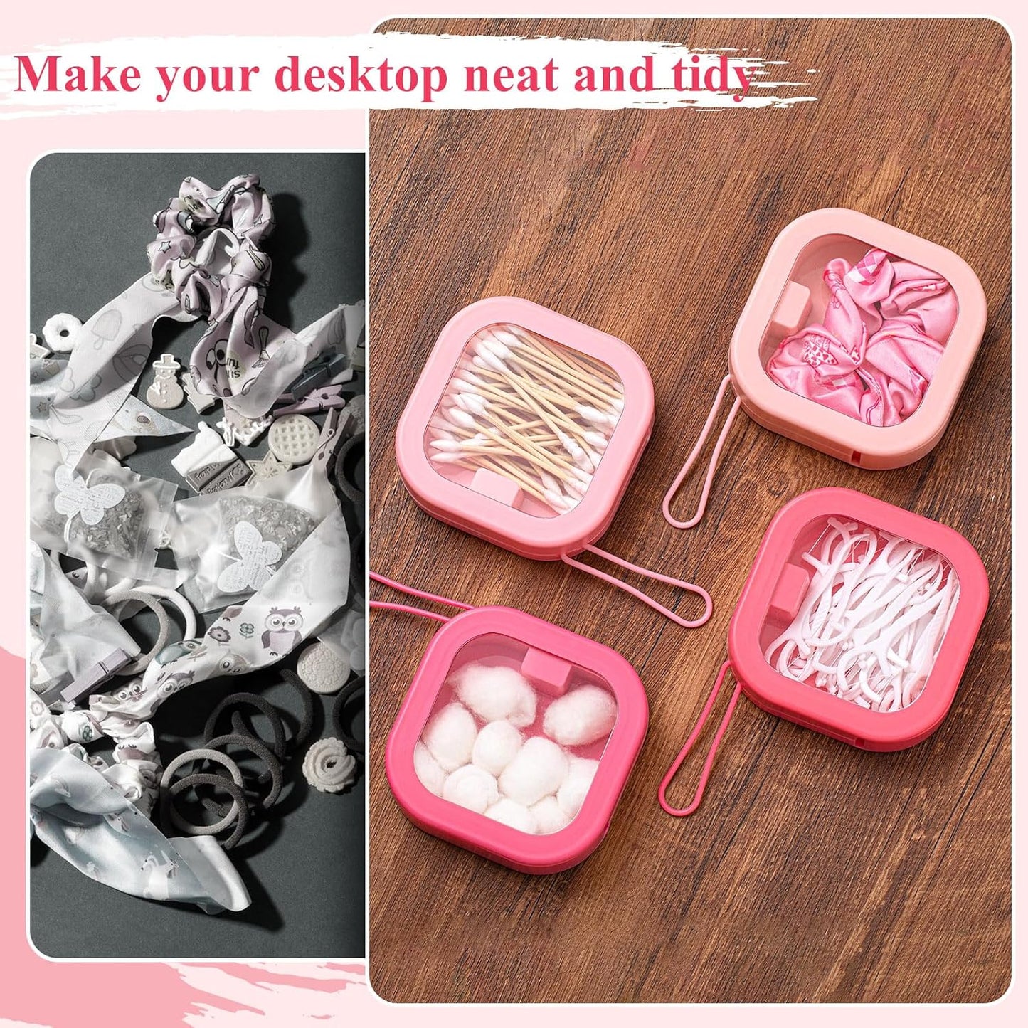 Kathfly 4 Pcs White Hair Tie Organizer Portable Hair Accessory Storage Containers Stackable Hair Tie Bobby Pin Holder Home Cotton Swab Dispenser Hair Accessories Jewelry Organizer Box