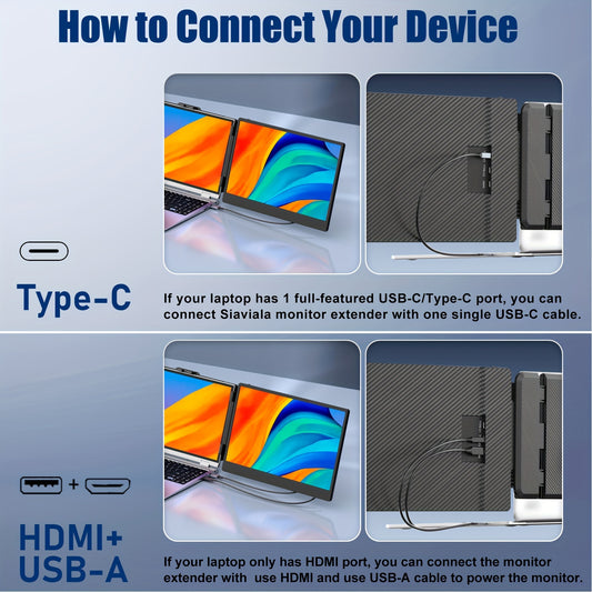 Laptop Screen Extender, 14" FHD 1080P IPS Portable Monitor Dual Screen, Laptop Monitor Extender Dual Screen With Speaker & Stand, Laptop Monitor Extender For 13-17" Laptops With USB-C/HDTV Port, Plug And Play For Windows/Mac/Android/Switch/PS5