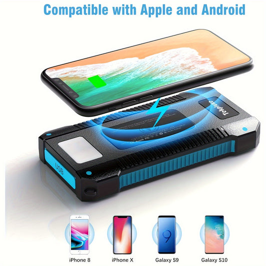 Solar Power Bank 30000 MAh, Wireless Portable Solar Power Bank Fast Charge Solar Phone Charger Power Bank With 3 Cables