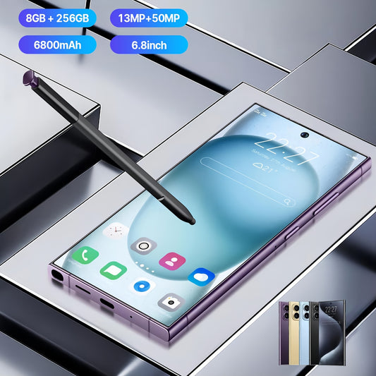 Ultra-Slim 6.8" Android Smartphone - Dual SIM, 8GB 256GB, 6800mAh Fast-Charging Battery, Built-in Stylus Pen, Face Unlock, Expandable Storage to 512GB, USB-C, 5G Connectivity, 1080P HD Display - For Tech Enthusiasts - Perfect for Christmas & Halloween Gi