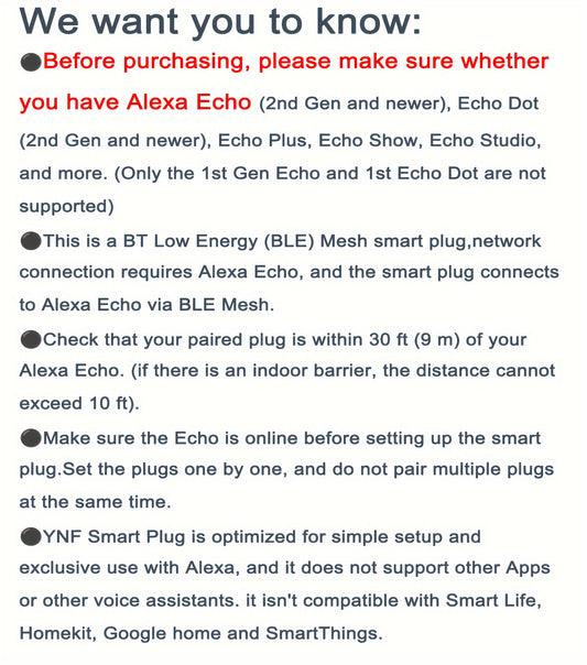 YNF Smart Plug Compatible With Alexa, Easy Setup With Voice Commands, Voice And Remote Control, Timer & Scheduling, Group Control, Stable Connection, Requires Alexa Echo