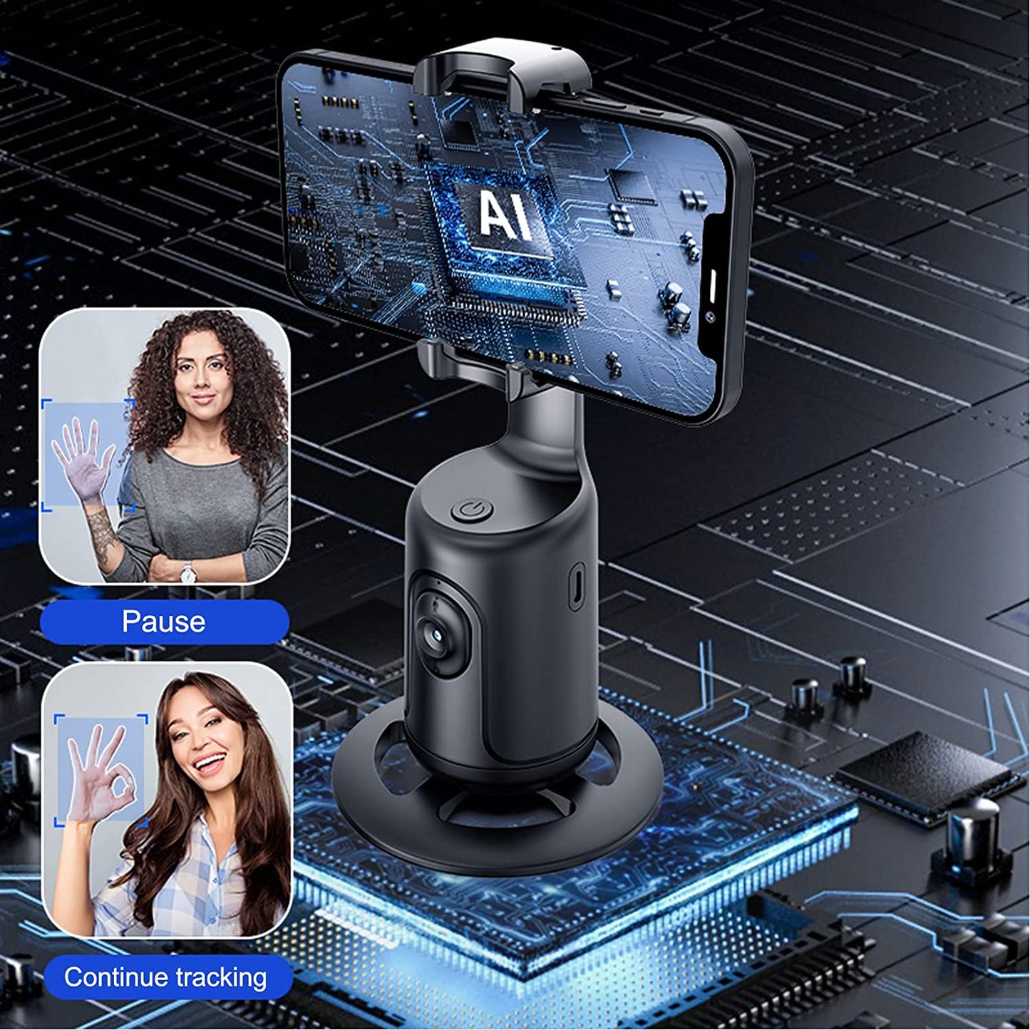 HKXYK Face Tracking Tripod, Desktop Gimbal, No App Required, 360° Rotation Face Body Phone Camera, Mount Smart Phone Tracking Holder for Live Vlog Streaming Video, Rechargeable Battery-Black