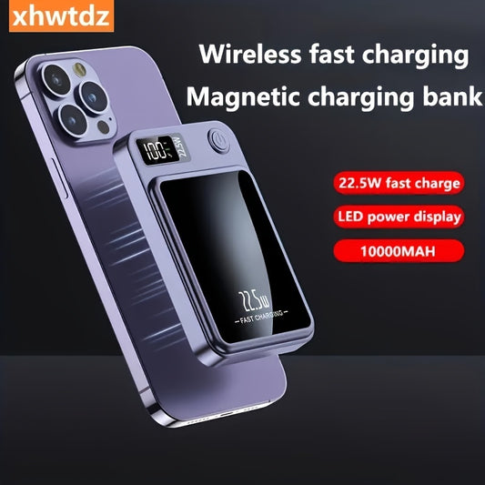 xhwtdz 10000mAh Portable Charger, 22.5W PD & QC Fast Charging, Magnetic Wireless Charging Bank, USB Type-C, LED Power Display, Rechargeable Lithium Polymer Battery for Android/iPhone Devices