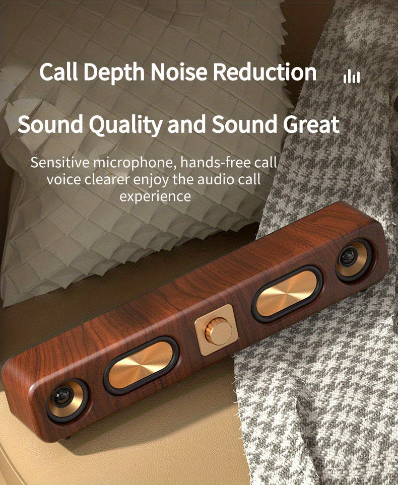 Portable Wireless Speaker with Enhanced Bass - Wireless, Dual Speakers, Rechargeable Battery, Ideal for Parties & Gifts, Wood Grain Design