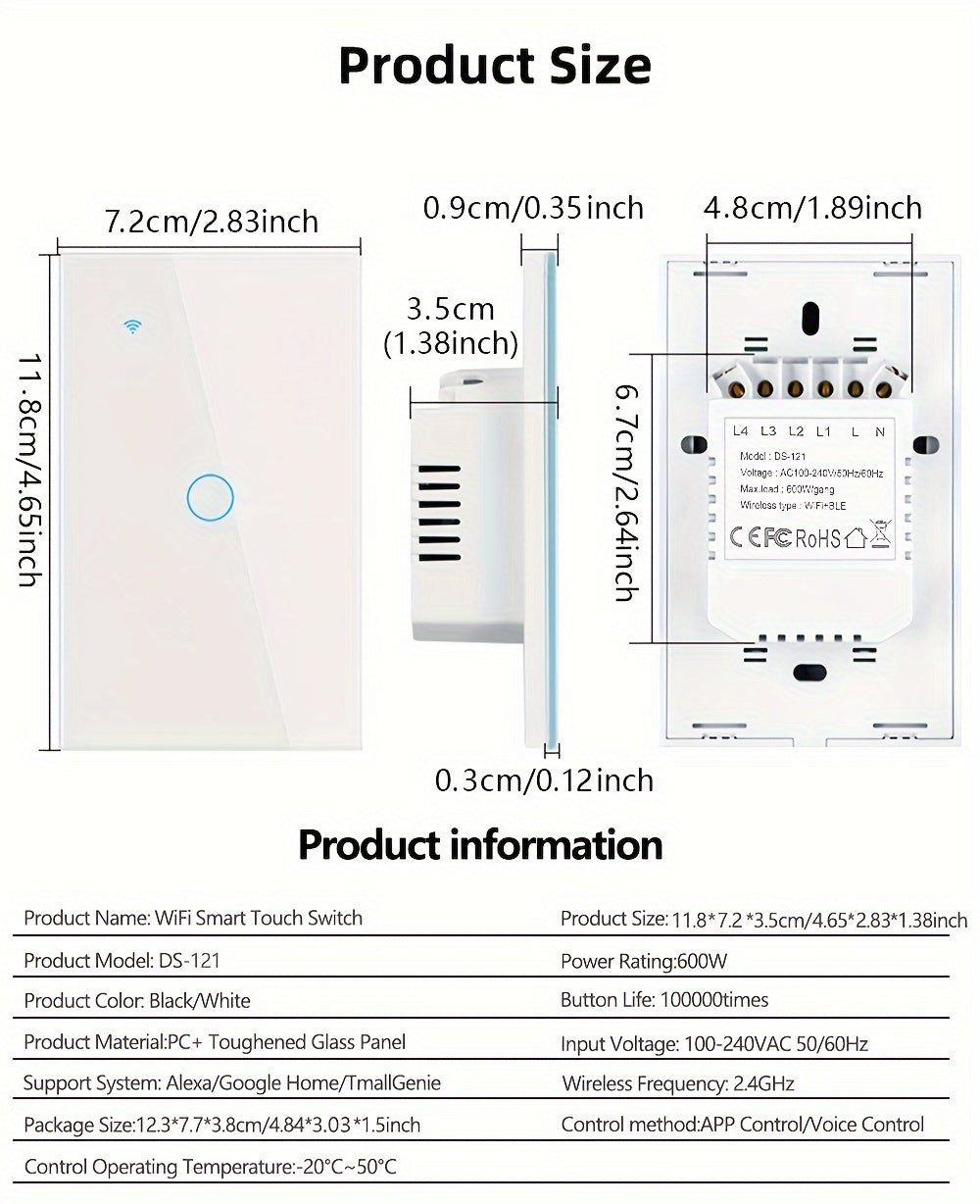 Chevolink WiFi Smart Light for Switch - Touch Control, Voice-Activated with Alexa & Google Home Compatibility, App Remote, Timer Setting, Share Feature - White/Black - For Smart Home Enthusiasts - Ideal for Living Room, Bedroom & Office - Perfect Gift fo