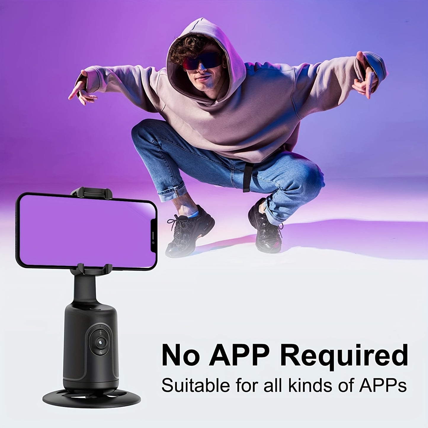 HKXYK Face Tracking Tripod, Desktop Gimbal, No App Required, 360° Rotation Face Body Phone Camera, Mount Smart Phone Tracking Holder for Live Vlog Streaming Video, Rechargeable Battery-Black